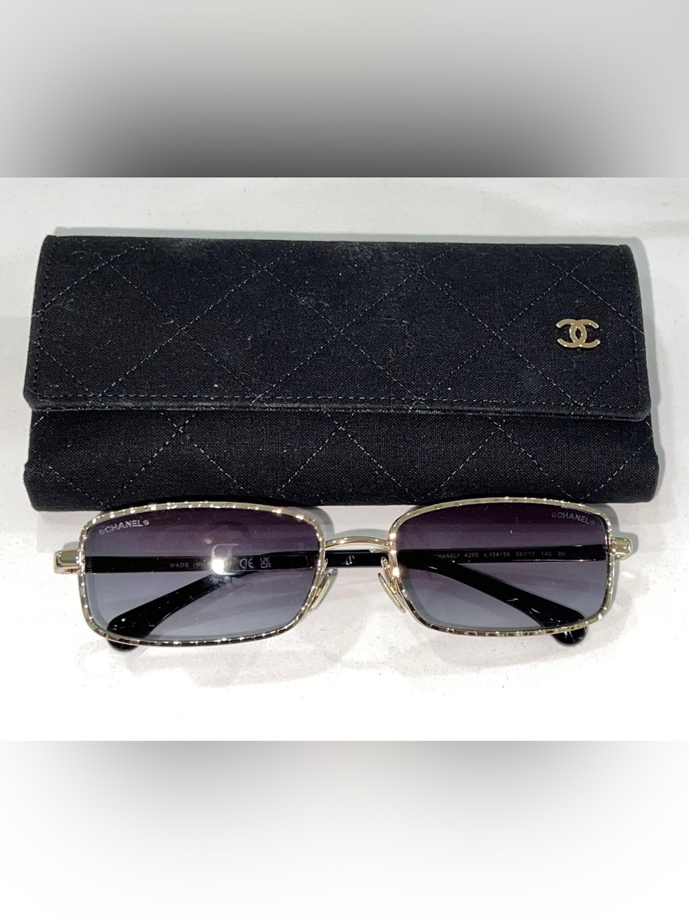CHANEL Gold Frame Sunglasses with Black Gradient Lenses and Black Case